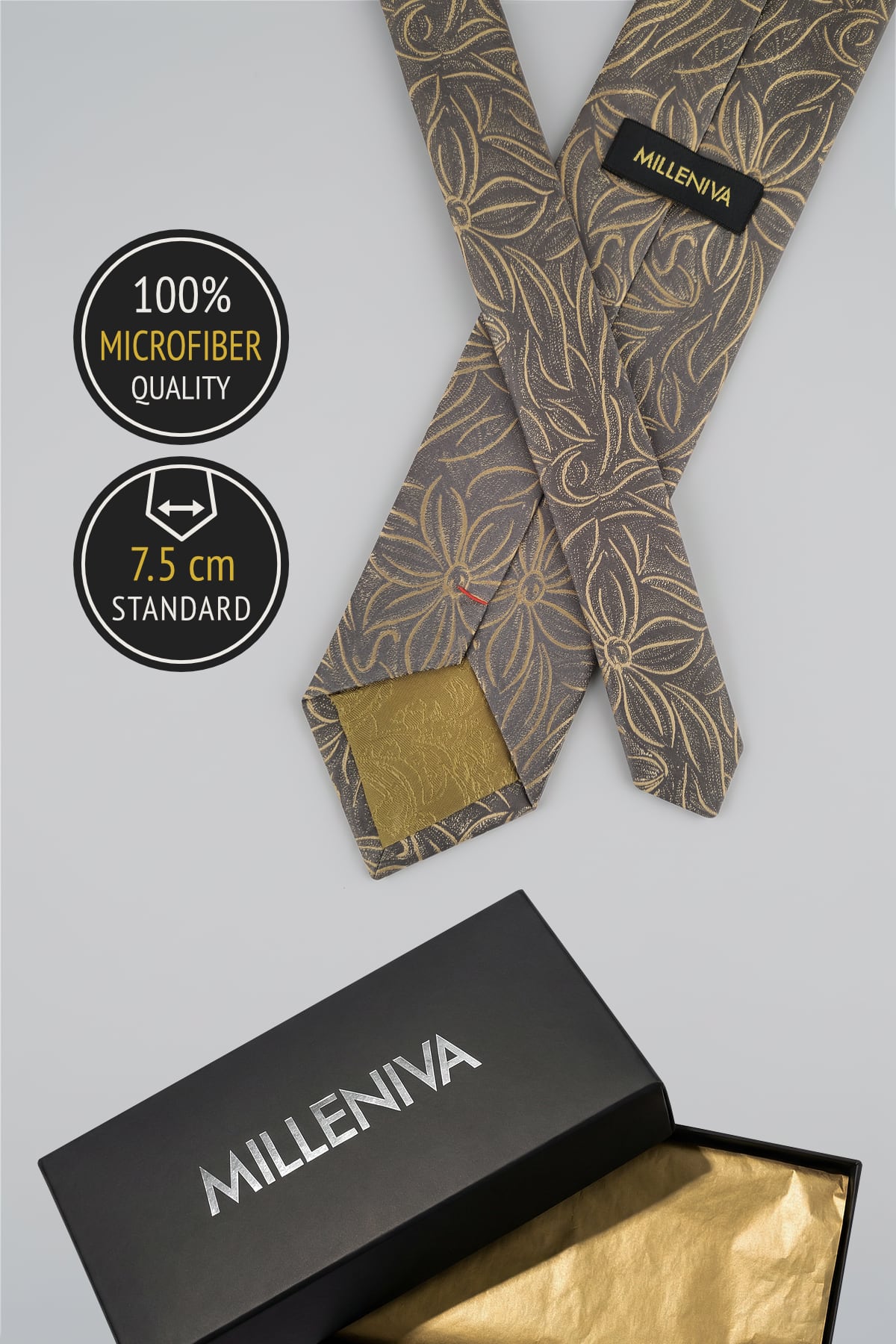 Özel kutusunda, standart mikrofiber çiçek desenli erkek kravatı