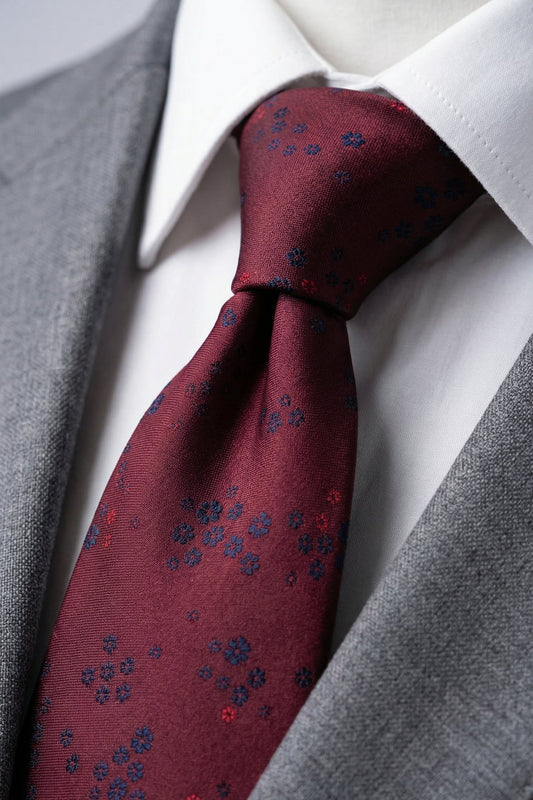 Milleniva Bordo Dokulu Çiçekli Kravat - Yakın Çekim Kumaş ve Bağlama Detayı