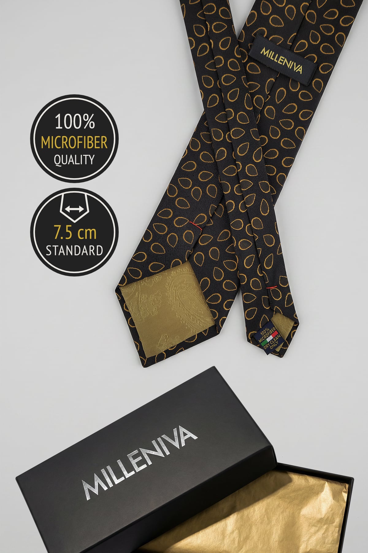 Siyah gold kravat ve kutusu