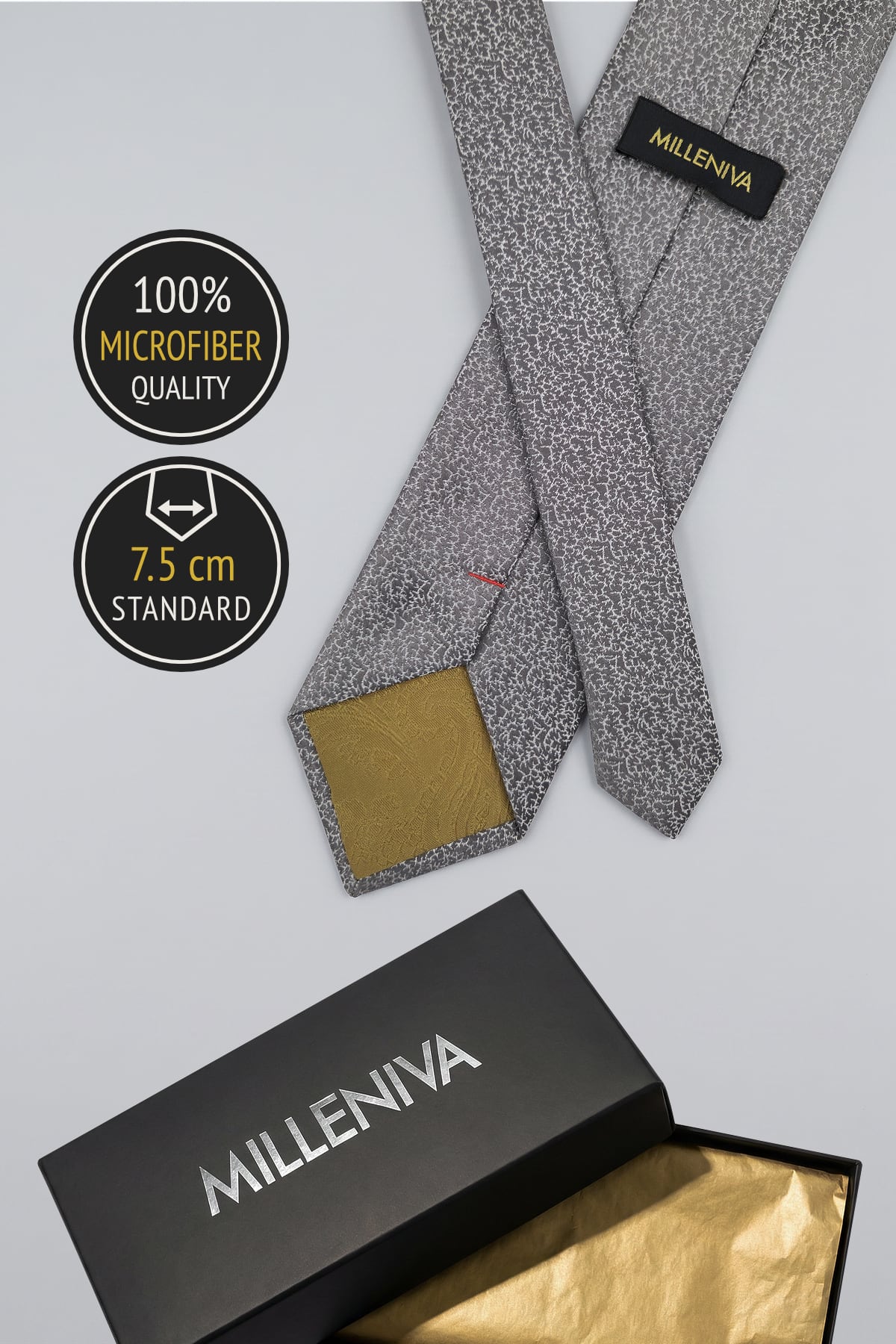 Siyah kutulu mikrofiber gri desenli erkek kravatı