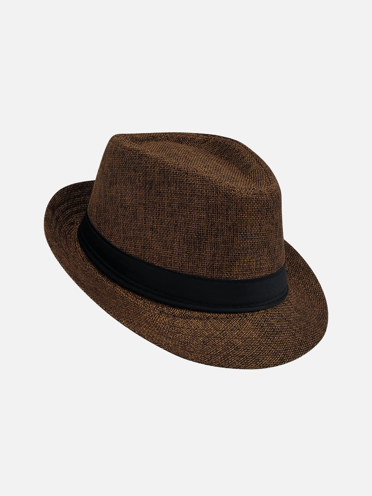 Milleniva kahverengi unisex kumaş fötr şapka. Yazlık trilby şapka, günlük kullanım için ideal.