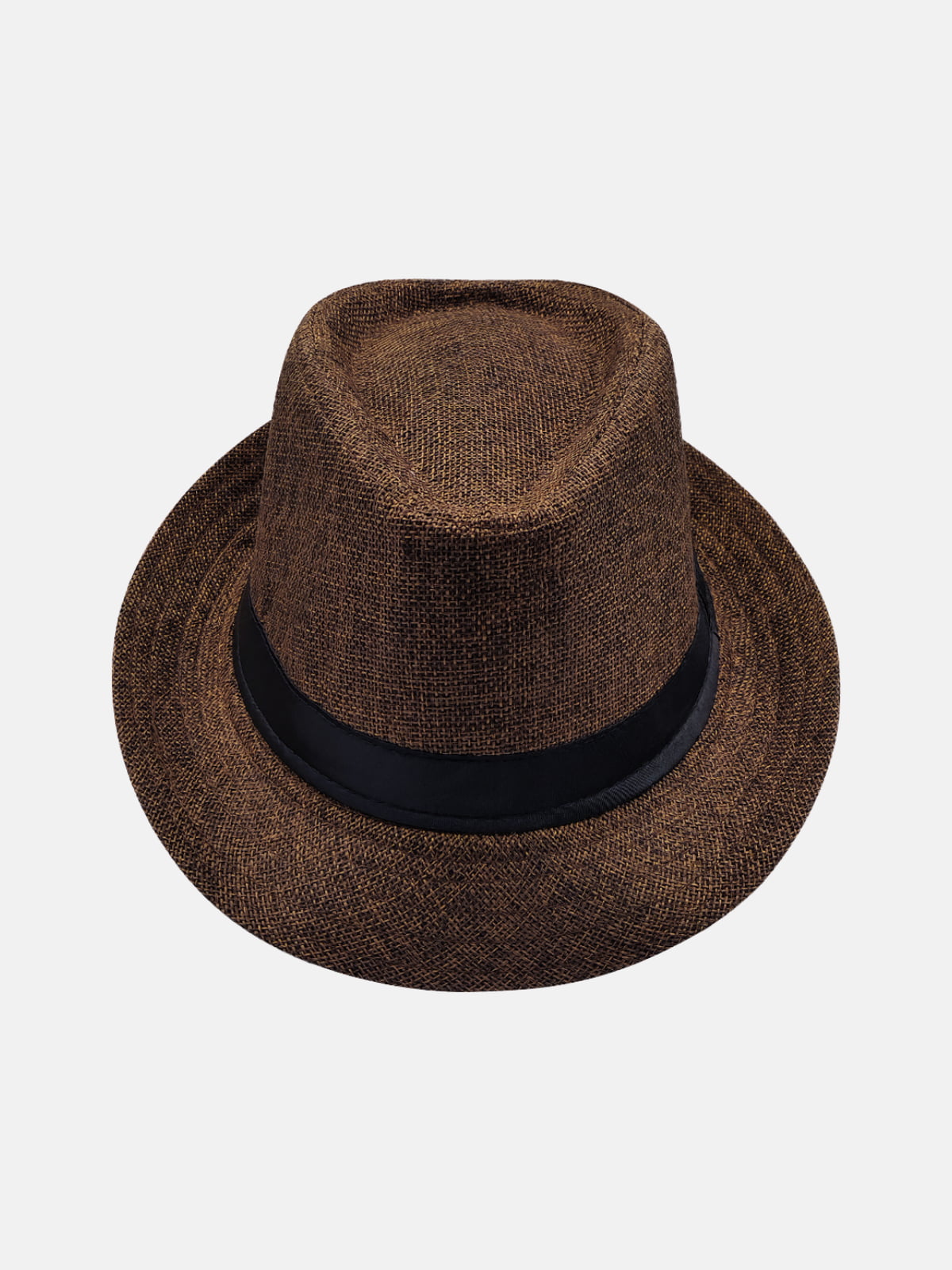 Milleniva yazlık kahverengi kumaş fötr şapka. Unisex trilby şapka, günlük stilinize sofistike dokunuş.