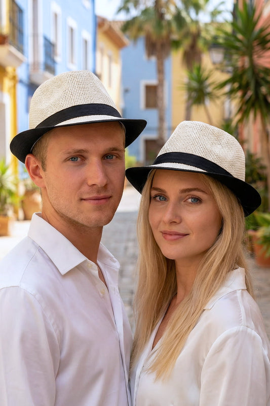 Milleniva fötr şapka kombini. Unisex ekru hasır trilby şapka, yazlık stilinize şıklık katın.