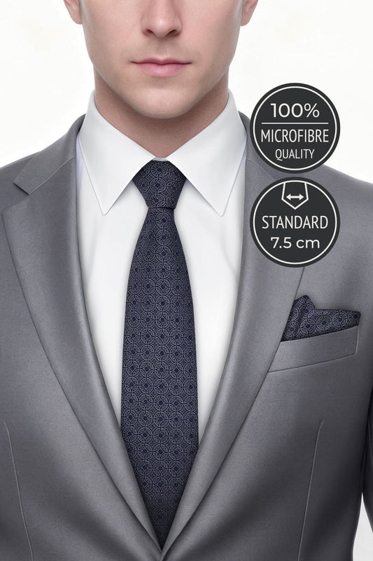 Milleniva erkek mikrofiber kravat, gri mozaik desenli. İş, toplantı, davetler için şık erkek aksesuarı.