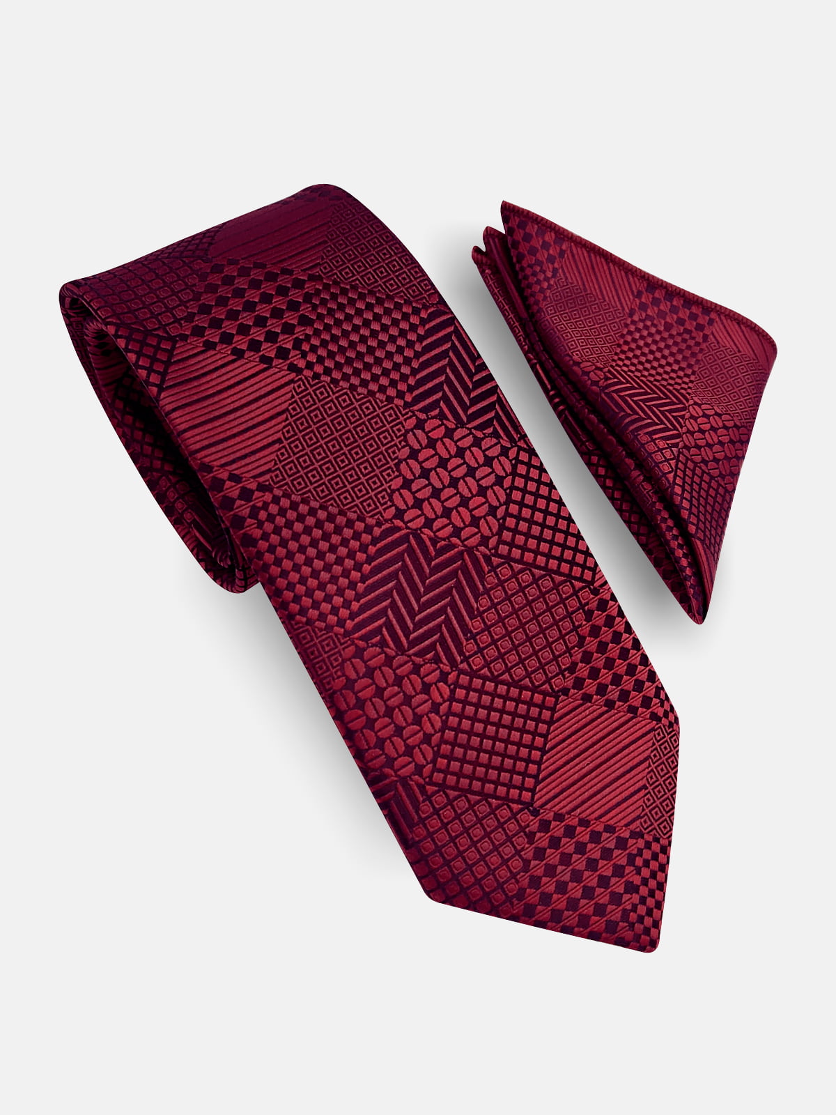 Milleniva bordo desenli mikrofiber kravat ve mendil seti. Erkekler için klasik iş ve davet aksesuarları.