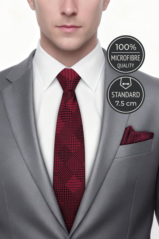 Milleniva %100 mikrofiber, 7.5 cm standart genişlik bordo mikro desenli kravat.