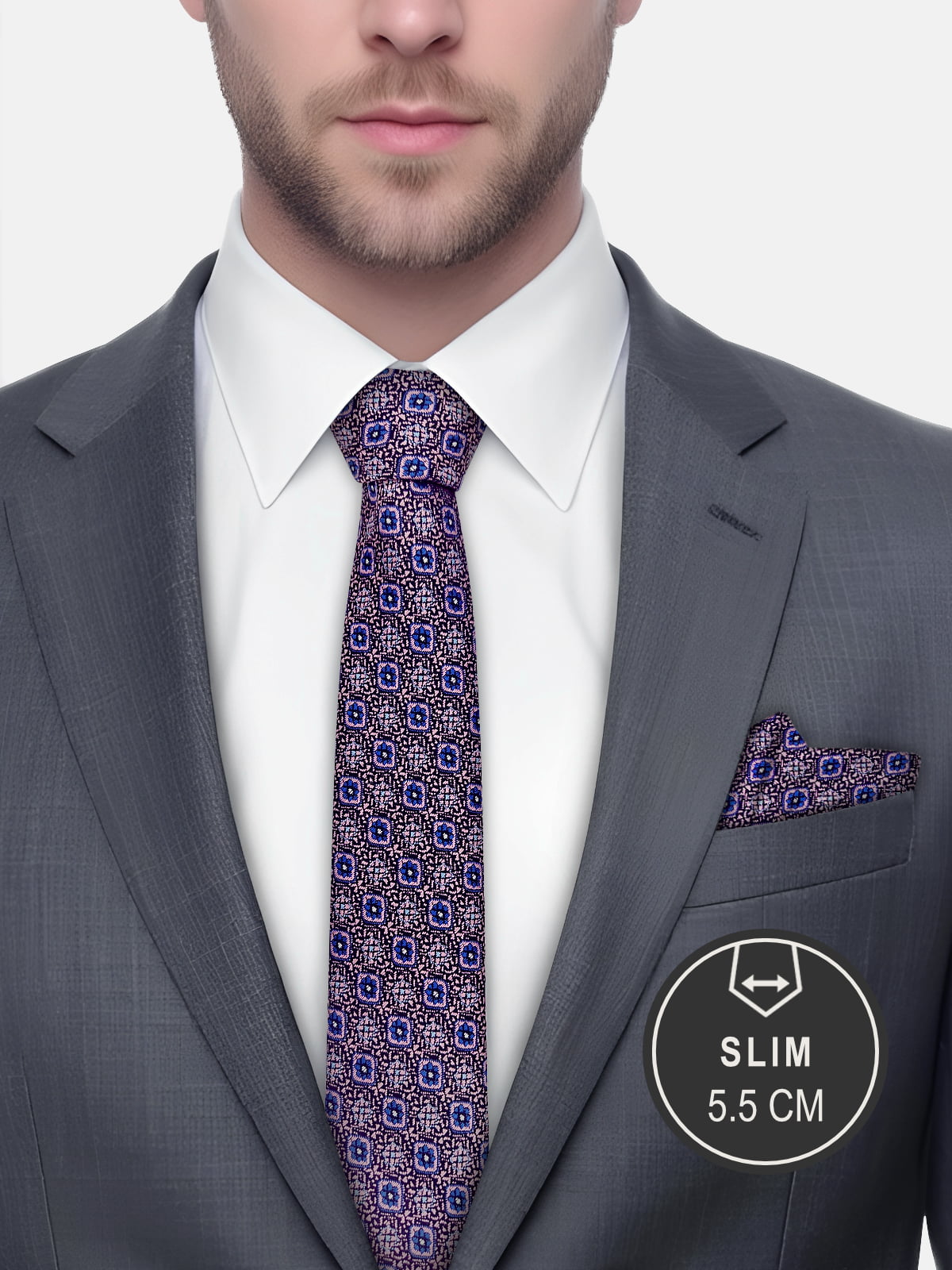Milleniva slim fit mozaik desenli mikrofiber kravat. İş ve davetler için erkek kravat modelleri.