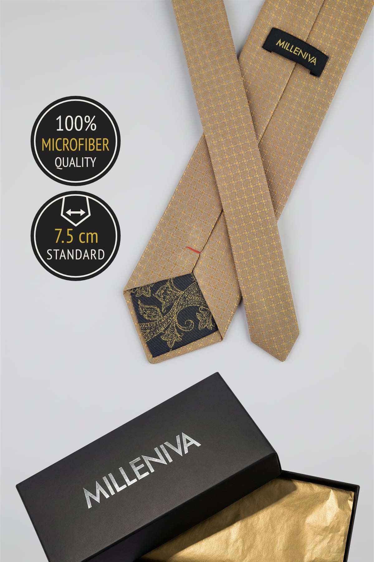 Gold mikrofiber erkek kravatı ve siyah kutusu