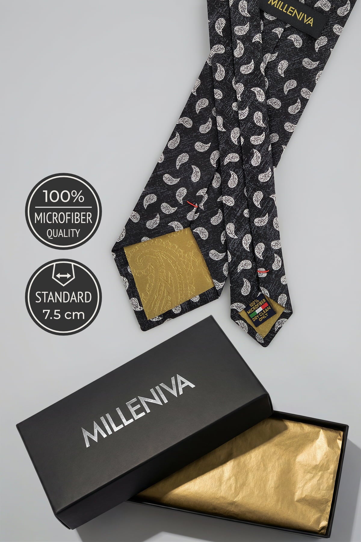 Milleniva mikrofiber şal desenli kravat, kutusu ile.