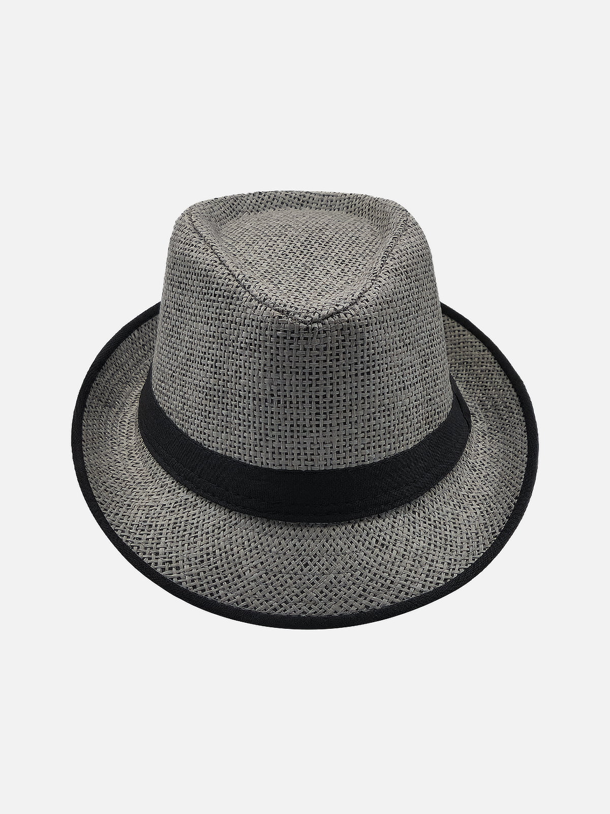 Hasır fötr şapka, gri renk, siyah bantlı. Yazlık unisex trilby şapka trendi, Milleniva.