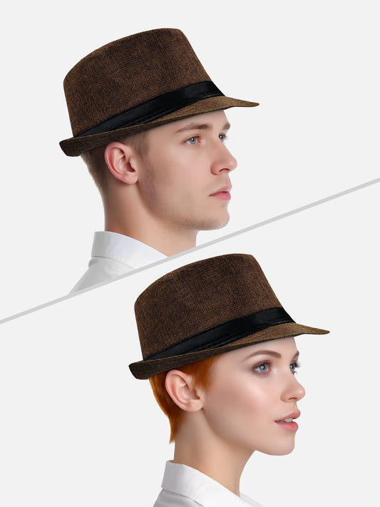 Milleniva unisex yazlık kahverengi trilby şapka, fötr model. Günlük kullanıma uygun, kumaş şapka.