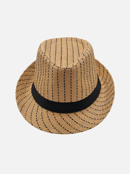 Milleniva hasır fötr trilby şapka. Çizgili unisex tasarım, yazlık günlük moda aksesuarı.