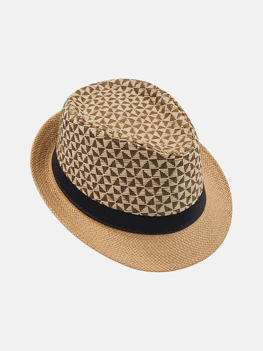 Milleniva unisex hasır fötr trilby şapka. Yazlık, üçgen desenli, şık ve günlük moda aksesuarı.