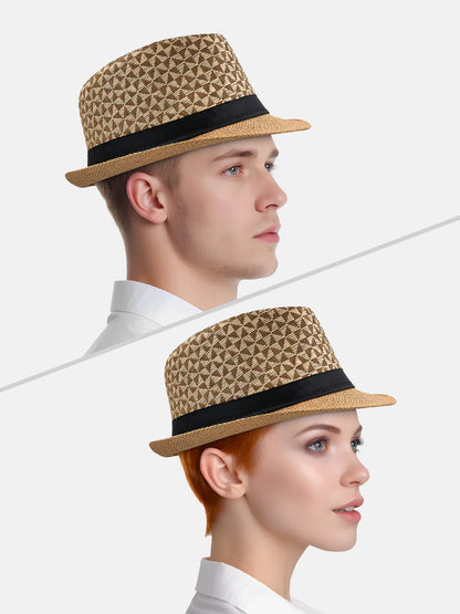 Milleniva yazlık fötr trilby şapka erkek ve kadın modelleri. Hasır, üçgen desenli unisex moda şapka.
