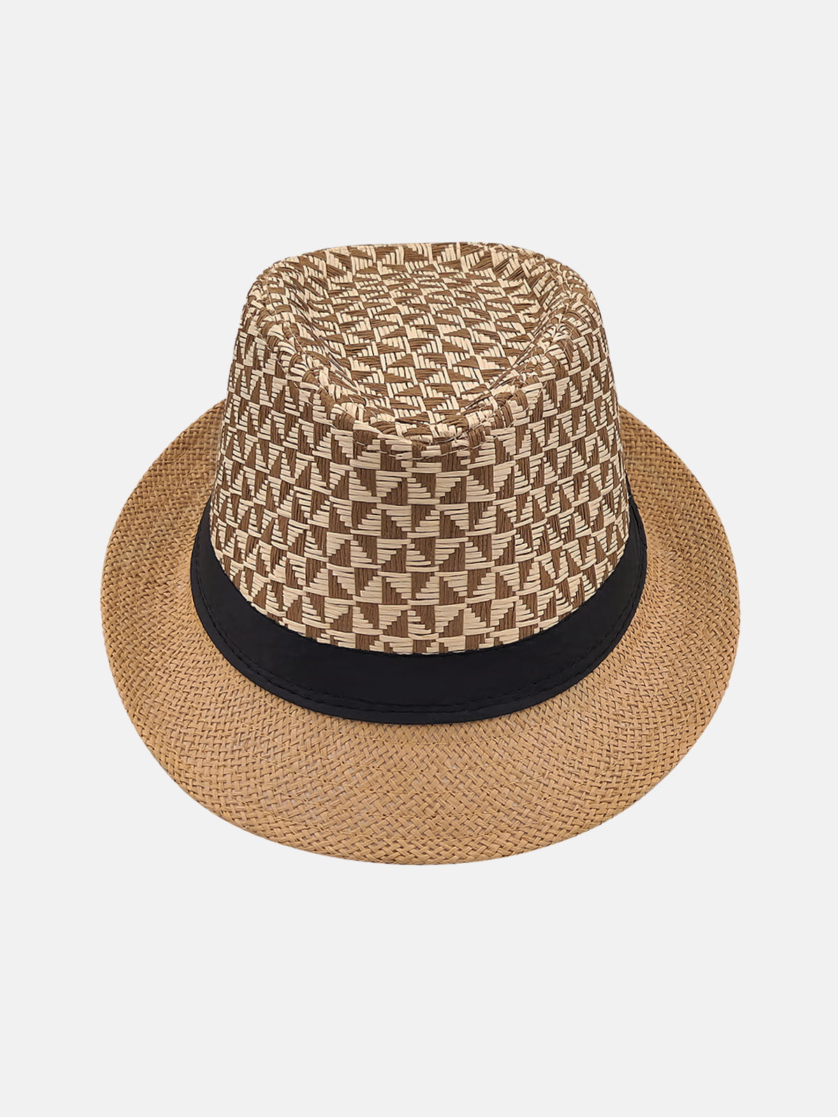 Milleniva yazlık unisex hasır fötr şapka. Üçgen desenli, trilby stil, günlük kullanım için ideal.