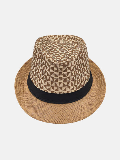 Milleniva yazlık unisex hasır fötr şapka. Üçgen desenli, trilby stil, günlük kullanım için ideal.