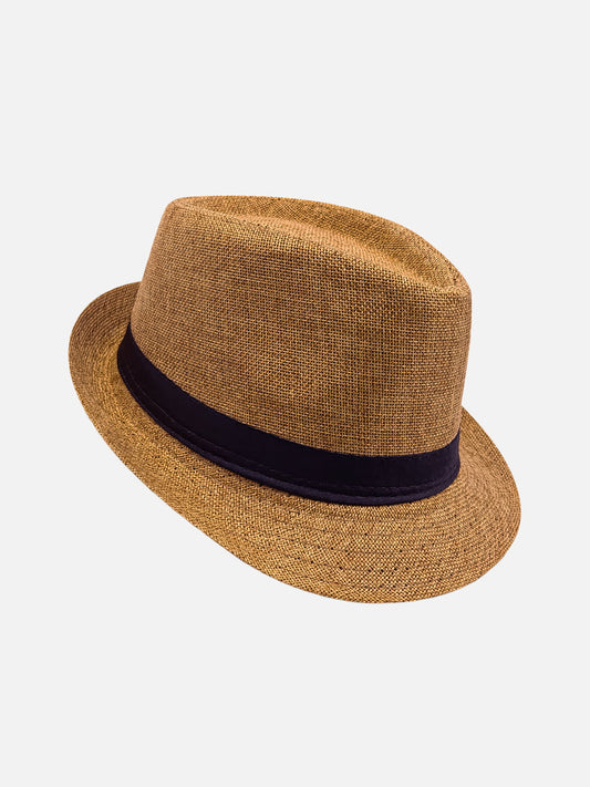 Milleniva yazlık açık kahverengi kumaş fötr şapka. Unisex günlük kullanım için ideal trilby model.