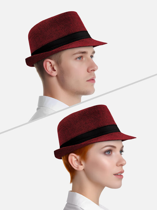 Milleniva bordo yazlık fötr şapka. Unisex kumaş trilby şapka, günlük kullanım için ideal.