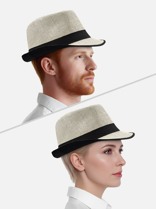 Milleniva fötr şapka kombini. Unisex ekru hasır trilby şapka, yazlık stilinize şıklık katın.