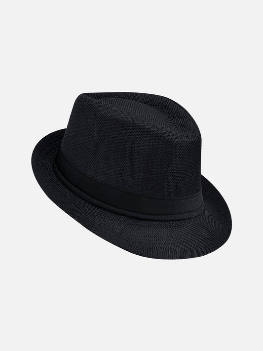 Milleniva siyah kumaş fötr şapka. Yazlık, unisex trilby model, günlük kullanım için ideal. Şık aksesuar.