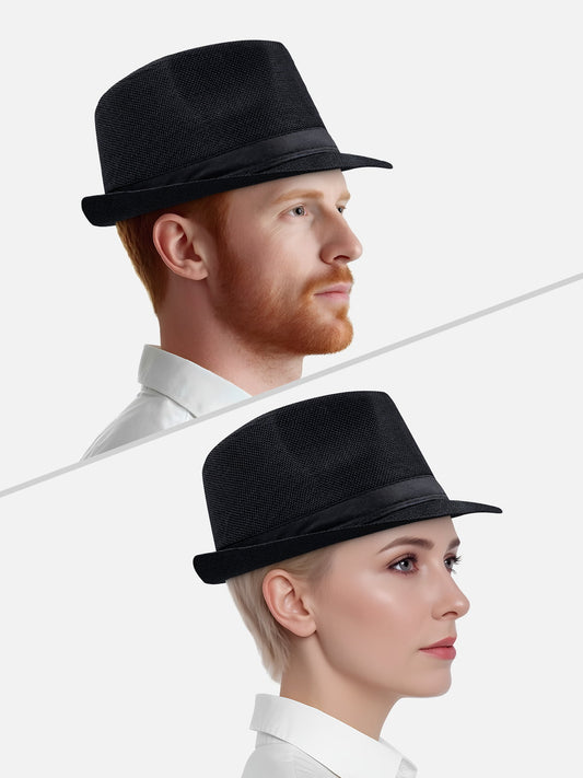 Milleniva unisex trilby şapka. Kadın ve erkek için yazlık siyah kumaş fötr şapka, günlük kombinlere stil katar.