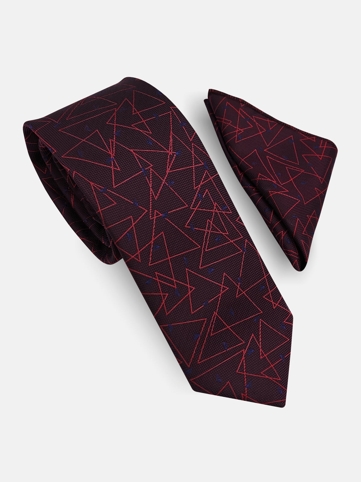 Milleniva bordo geometrik desenli mikrofiber kravat ve mendil seti. Erkek klasik giyim için şık aksesuar.