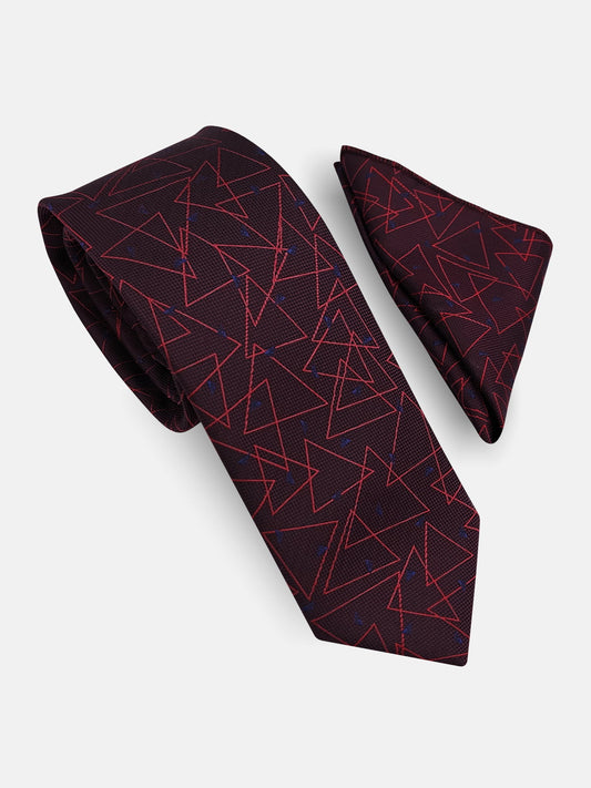 Milleniva bordo geometrik desenli mikrofiber kravat ve mendil seti. Erkek klasik giyim için şık aksesuar.