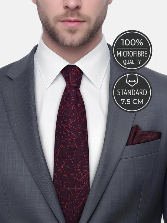 Erkeklere özel Milleniva bordo geometrik mikrofiber kravat. İş, toplantı, davet için ideal 7.5 cm standart en.