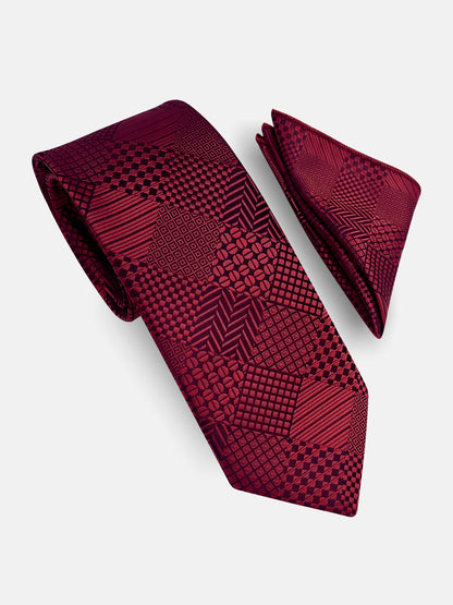 Milleniva bordo desenli mikrofiber kravat ve mendil seti. Erkekler için klasik iş ve davet aksesuarları.
