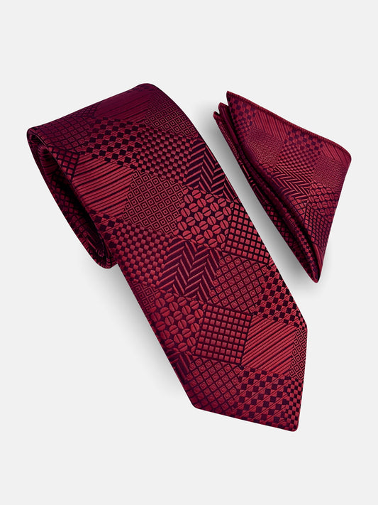 Milleniva bordo desenli mikrofiber kravat ve mendil seti. Erkekler için klasik iş ve davet aksesuarları.