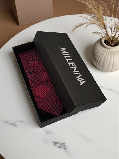Milleniva bordo mikrofiber erkek kravat ve mendil seti. Mikro desenli, şık ve kaliteli aksesuar.
