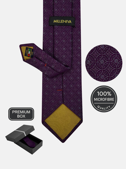 Milleniva mikrofiber mor mozaik kravat ve mendil seti. Özel kutulu, özel günler ve toplantılar için şık hediye.