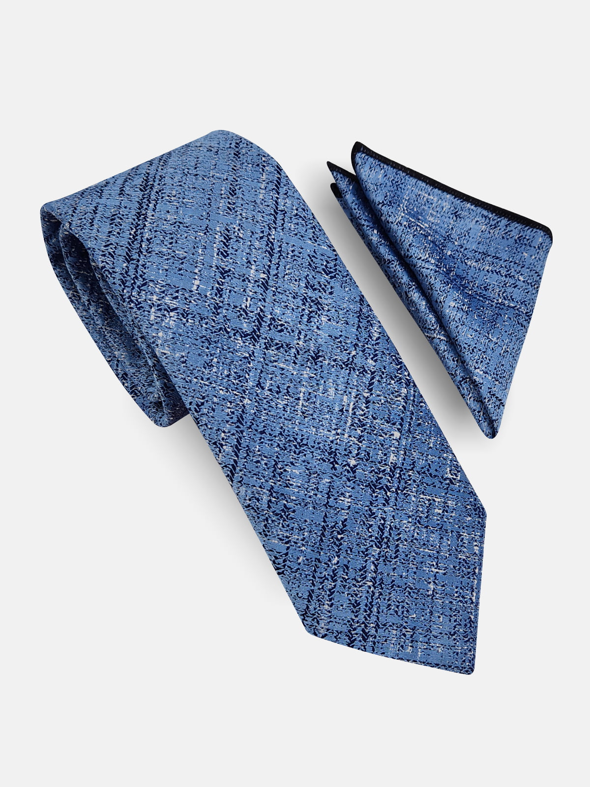 Milleniva mavi kırçıl desenli mikrofiber erkek kravat ve mendil seti. Klasik ve modern görünüm için ideal.