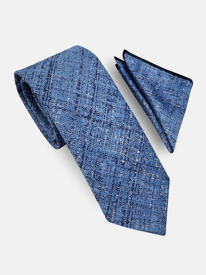 Milleniva mavi kırçıl desenli mikrofiber erkek kravat ve mendil seti. Klasik ve modern görünüm için ideal.