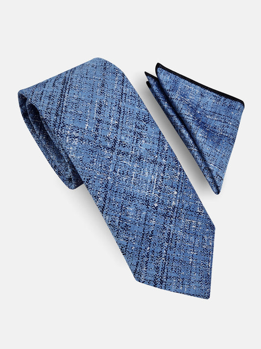 Milleniva mavi kırçıl desenli mikrofiber erkek kravat ve mendil seti. Klasik ve modern görünüm için ideal.