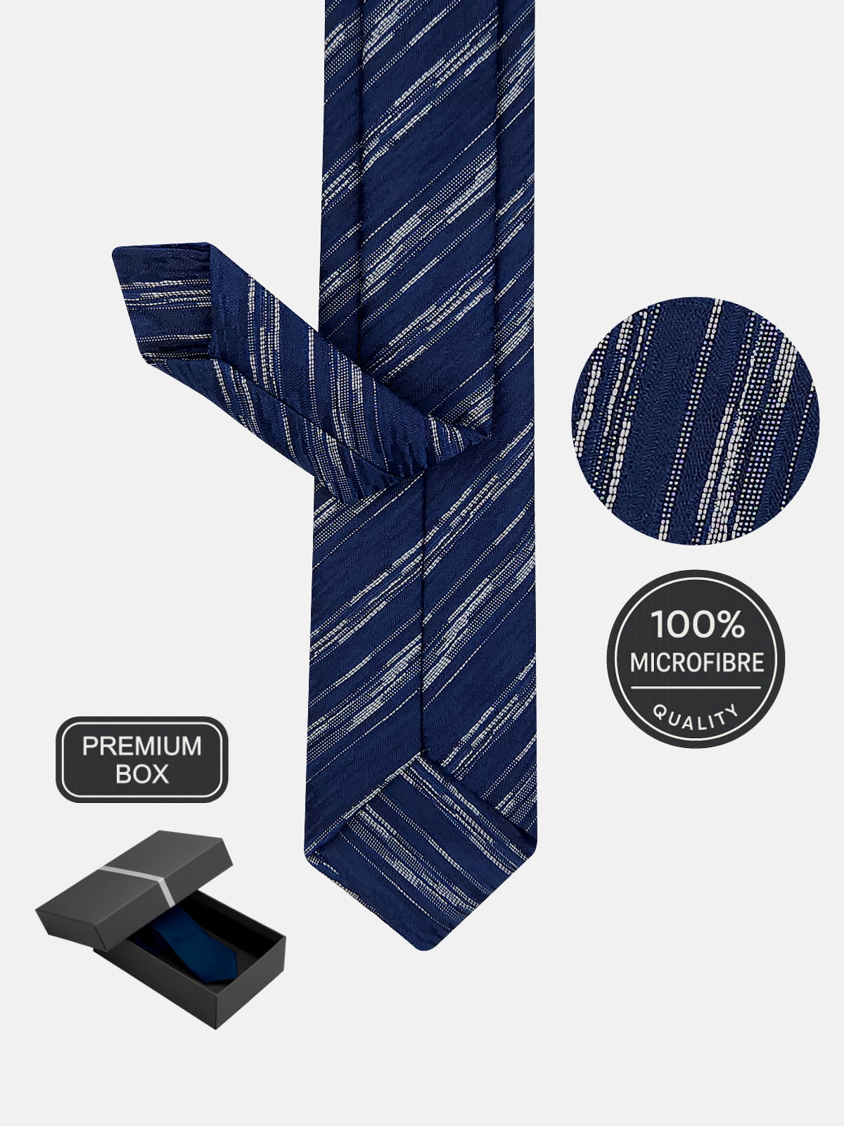 Milleniva 100% mikrofiber lacivert çizgi desenli slim kravat. özel kutulu, kaliteli erkek aksesuarı.