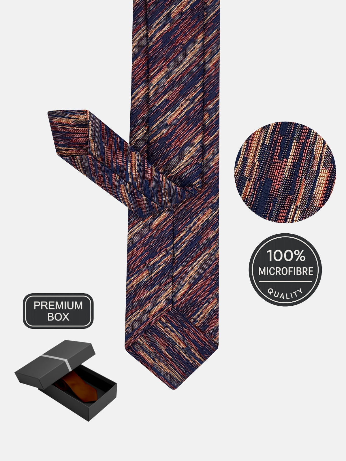 Milleniva slim fit mikrofiber kravat, turuncu çizgili desen. Kaliteli erkek giyim aksesuarı.